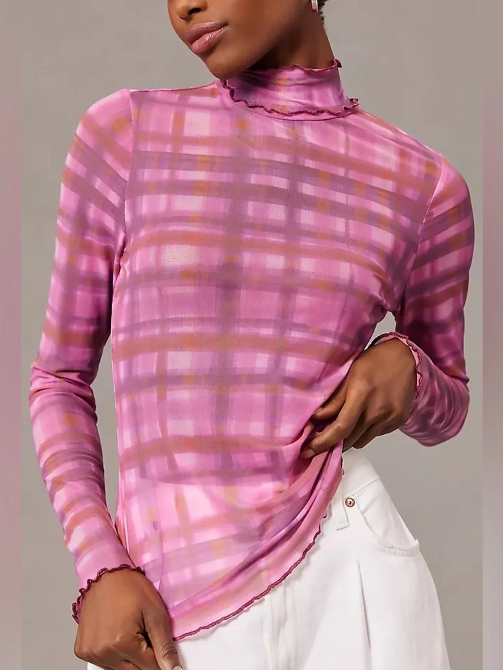 Pilcro Plaid Turtleneck Top